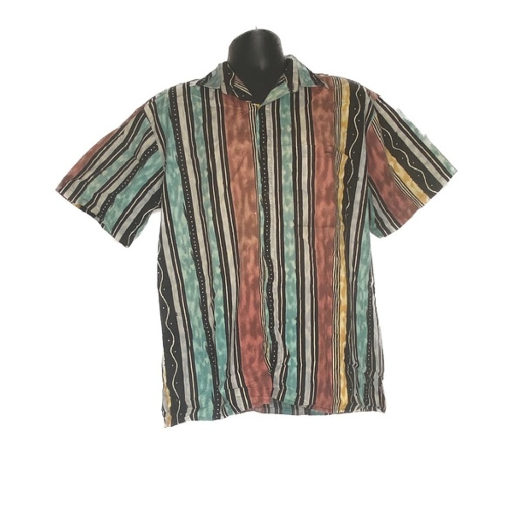 Expressions Worldwide Striped Print Button Up Shirt (Size: Medium, Color: Multi)